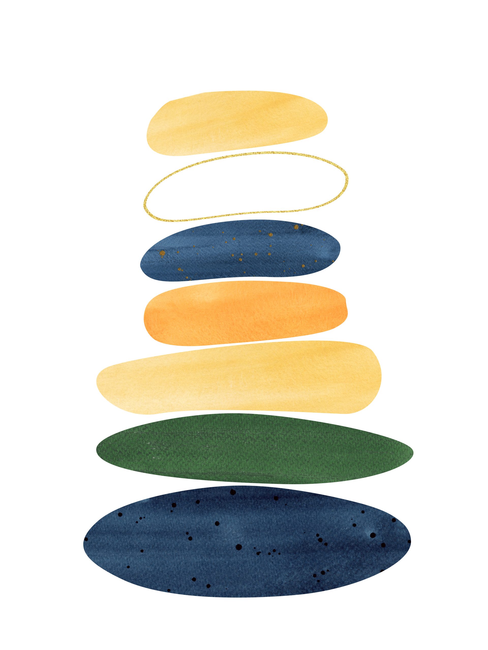 Zen stone balance on white , watercolor abstract pop art background, minimalistic style